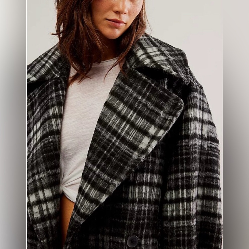 NWT • Free People Highlands Wool Blend Salt & Pepper Coat M Relaxed Fit - Picture 4 of 14